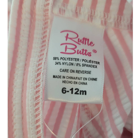 Ruffle Butts Pink Searsucker Top Bottoms Baby Swim Suit UPF 50+ 6-12 months NWT - Picture 7 of 9